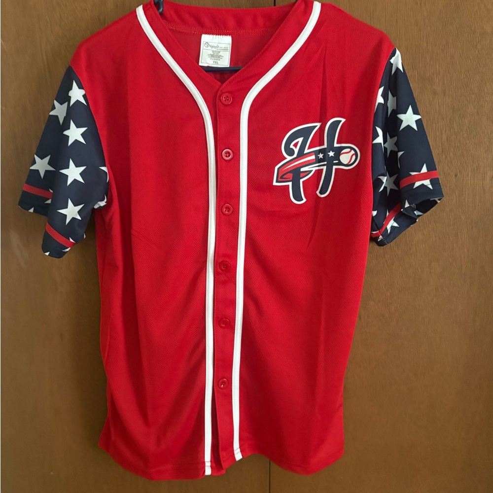 Harrisburg Senators Red Star-Patterned Kids Baseball Jersey YXL NWOT